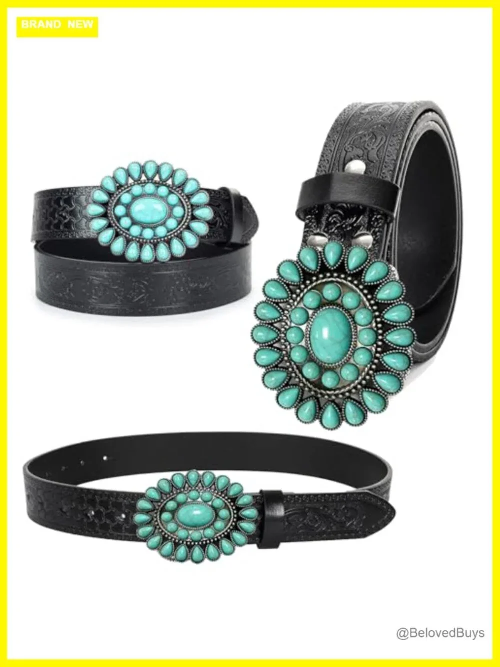 Faux Leather Western Belt Turquoise Studded for Women Men Cowgirl